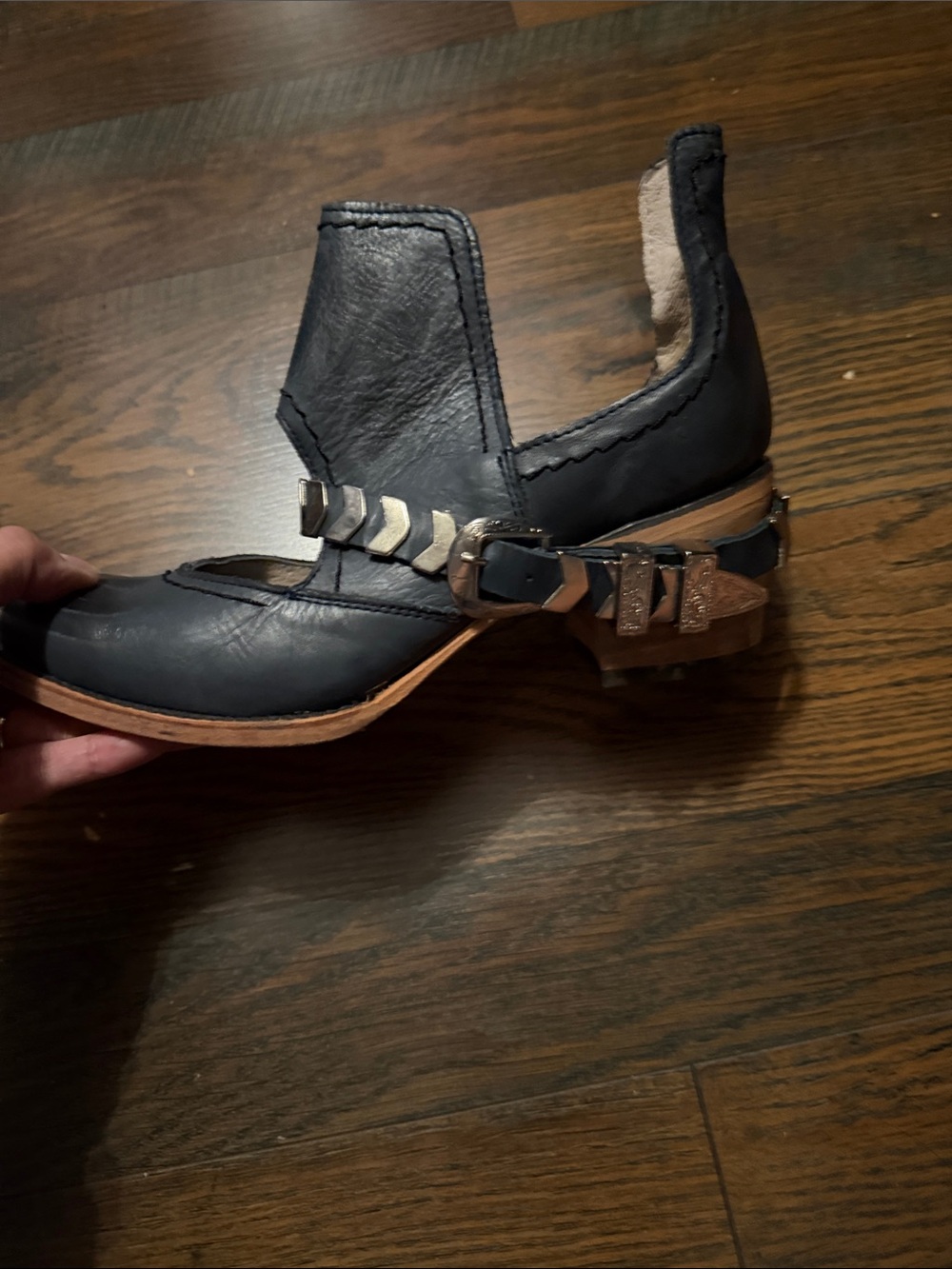 Freebird Navy Leather Women's Ankle Boots with Studded Strap - Picture 5 of 12